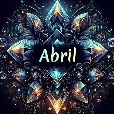 Obra de arte lujosa con cristales y piedras brillantes, nombre en el centro sobre fondo oscuro. - Abril Obra de arte lujosa con cristales y piedras brillantes, nombre en el centro sobre fondo oscuro. - Abril
