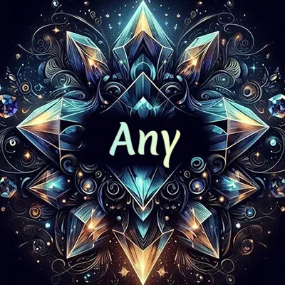 Obra de arte lujosa con cristales y piedras brillantes, nombre en el centro sobre fondo oscuro. - Any Obra de arte lujosa con cristales y piedras brillantes, nombre en el centro sobre fondo oscuro. - Any