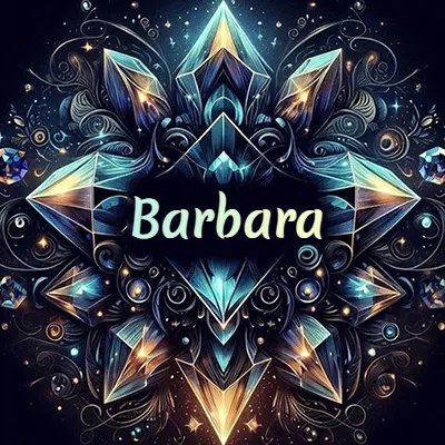 Obra de arte lujosa con cristales y piedras brillantes, nombre en el centro sobre fondo oscuro. - Barbara Obra de arte lujosa con cristales y piedras brillantes, nombre en el centro sobre fondo oscuro. - Barbara