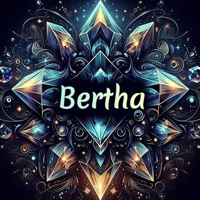 Obra de arte lujosa con cristales y piedras brillantes, nombre en el centro sobre fondo oscuro. - Bertha Obra de arte lujosa con cristales y piedras brillantes, nombre en el centro sobre fondo oscuro. - Bertha