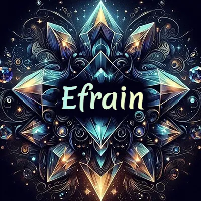 Obra de arte lujosa con cristales y piedras brillantes, nombre en el centro sobre fondo oscuro. - Efrain