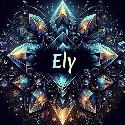 Obra de arte lujosa con cristales y piedras brillantes, nombre en el centro sobre fondo oscuro. - Ely Obra de arte lujosa con cristales y piedras brillantes, nombre en el centro sobre fondo oscuro. - Ely