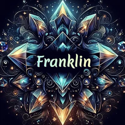 Obra de arte lujosa con cristales y piedras brillantes, nombre en el centro sobre fondo oscuro. - Franklin