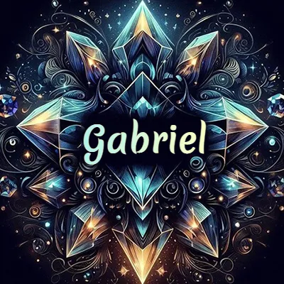 Obra de arte lujosa con cristales y piedras brillantes, nombre en el centro sobre fondo oscuro. - Gabriel Obra de arte lujosa con cristales y piedras brillantes, nombre en el centro sobre fondo oscuro. - Gabriel