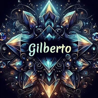 Obra de arte lujosa con cristales y piedras brillantes, nombre en el centro sobre fondo oscuro. - Gilberto Obra de arte lujosa con cristales y piedras brillantes, nombre en el centro sobre fondo oscuro. - Gilberto
