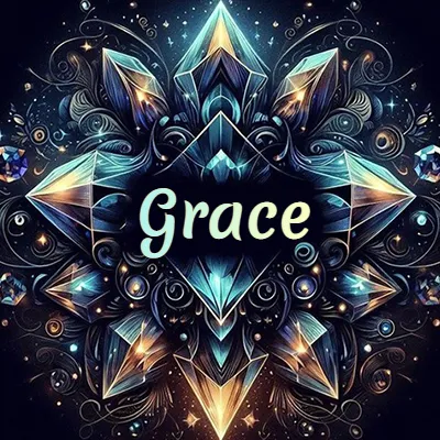 Obra de arte lujosa con cristales y piedras brillantes, nombre en el centro sobre fondo oscuro. - Grace Obra de arte lujosa con cristales y piedras brillantes, nombre en el centro sobre fondo oscuro. - Grace