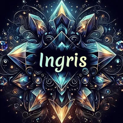 Obra de arte lujosa con cristales y piedras brillantes, nombre en el centro sobre fondo oscuro. - Ingris Obra de arte lujosa con cristales y piedras brillantes, nombre en el centro sobre fondo oscuro. - Ingris