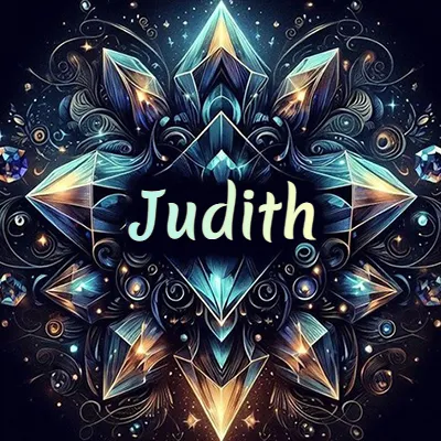 Obra de arte lujosa con cristales y piedras brillantes, nombre en el centro sobre fondo oscuro. - Judith Obra de arte lujosa con cristales y piedras brillantes, nombre en el centro sobre fondo oscuro. - Judith