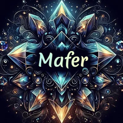 Obra de arte lujosa con cristales y piedras brillantes, nombre en el centro sobre fondo oscuro. - Mafer