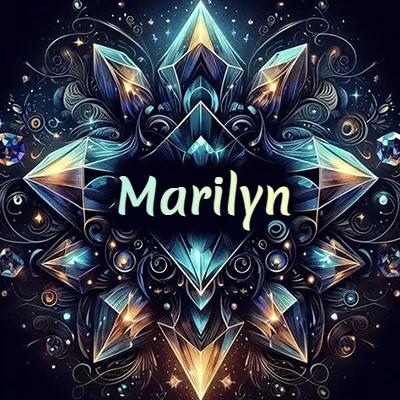 Obra de arte lujosa con cristales y piedras brillantes, nombre en el centro sobre fondo oscuro. - Marilyn Obra de arte lujosa con cristales y piedras brillantes, nombre en el centro sobre fondo oscuro. - Marilyn