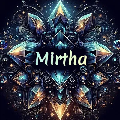 Obra de arte lujosa con cristales y piedras brillantes, nombre en el centro sobre fondo oscuro. - Mirtha Obra de arte lujosa con cristales y piedras brillantes, nombre en el centro sobre fondo oscuro. - Mirtha