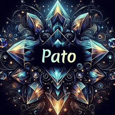 Obra de arte lujosa con cristales y piedras brillantes, nombre en el centro sobre fondo oscuro. - Pato