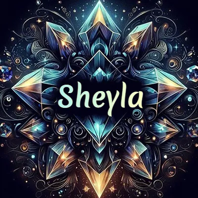 Obra de arte lujosa con cristales y piedras brillantes, nombre en el centro sobre fondo oscuro. - Sheyla Obra de arte lujosa con cristales y piedras brillantes, nombre en el centro sobre fondo oscuro. - Sheyla