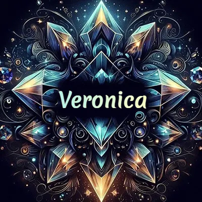 Obra de arte lujosa con cristales y piedras brillantes, nombre en el centro sobre fondo oscuro. - Veronica Obra de arte lujosa con cristales y piedras brillantes, nombre en el centro sobre fondo oscuro. - Veronica