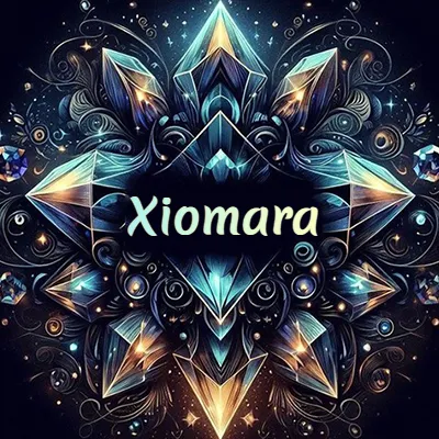 Obra de arte lujosa con cristales y piedras brillantes, nombre en el centro sobre fondo oscuro. - Xiomara Obra de arte lujosa con cristales y piedras brillantes, nombre en el centro sobre fondo oscuro. - Xiomara