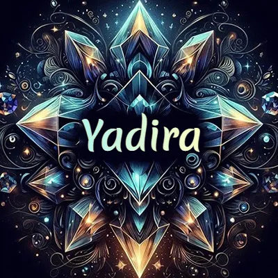 Obra de arte lujosa con cristales y piedras brillantes, nombre en el centro sobre fondo oscuro. - Yadira