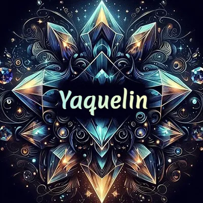 Obra de arte lujosa con cristales y piedras brillantes, nombre en el centro sobre fondo oscuro. - Yaquelin