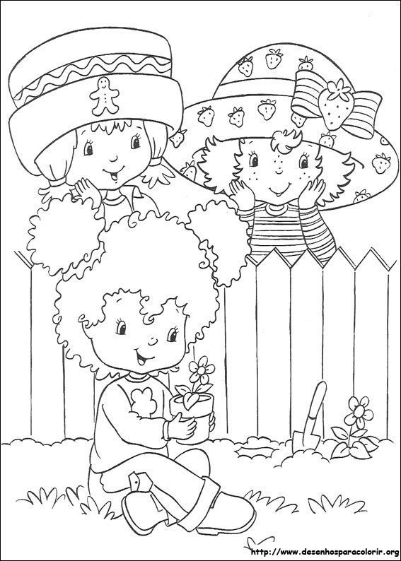 Tres ninas jugando en el jardin. dibujos para colorear - Tres niñas jugando en el jardín. dibujos para colorear